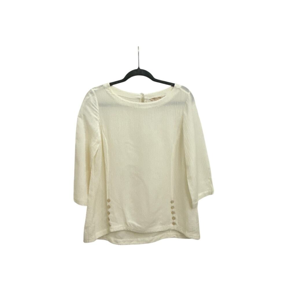 Soft Surroundings Shirt Ivory Feminine Tunic Linen Flowy Blouse Size Small